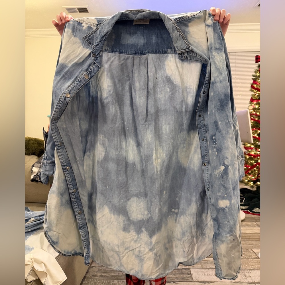 Free People Blue Tie-Dye Button Down Shirt